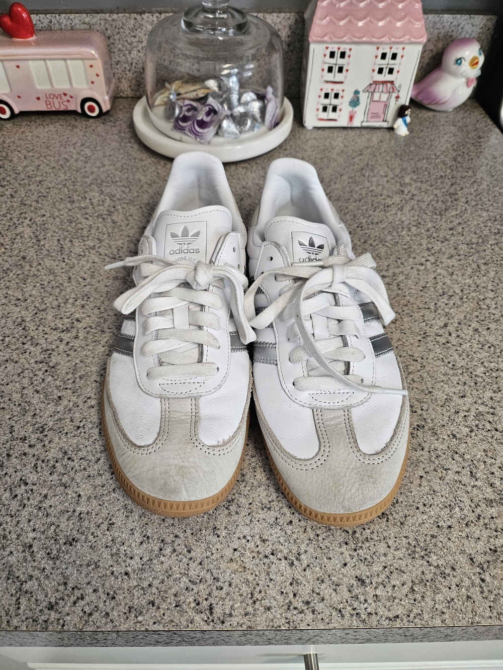 Adidas Samba-Style White Leather Sneakers with Gum Sole